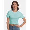 thumbnail image 6 of Women's Basic Teen Tee Workout Crewneck Short Sleeve Slim Fitted Casual Crop Top, 6 of 6
