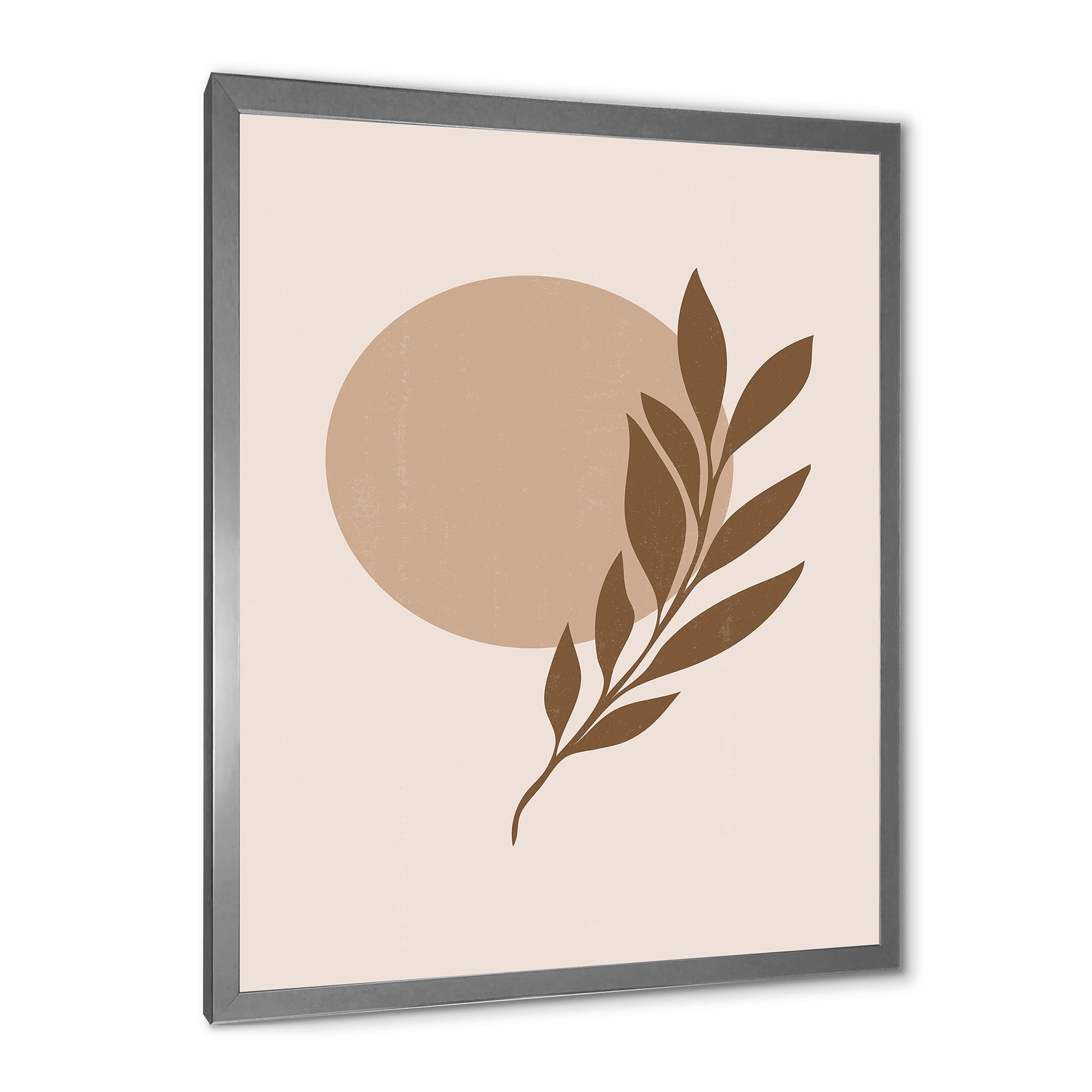 Designart 'Abstract Terracotta Moon and Sun With Tropical Leaf' Modern Framed Art Print