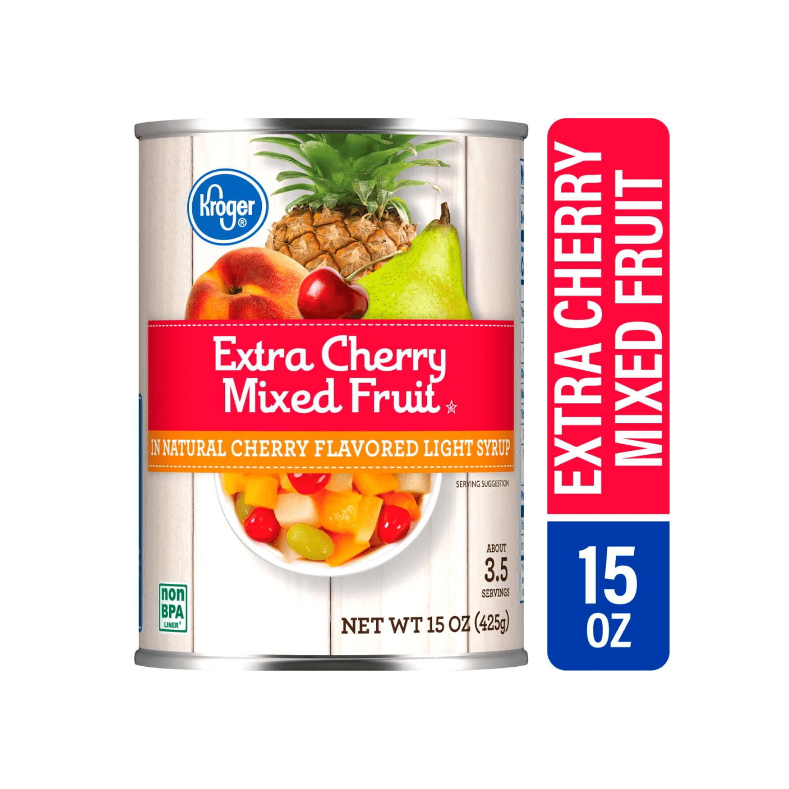 KG Extra Cherry Mixed Fruit in Natural Cherry Flavored Light Syrup, Non BPA Liner, 15 oz , 3 Pack + Bonus