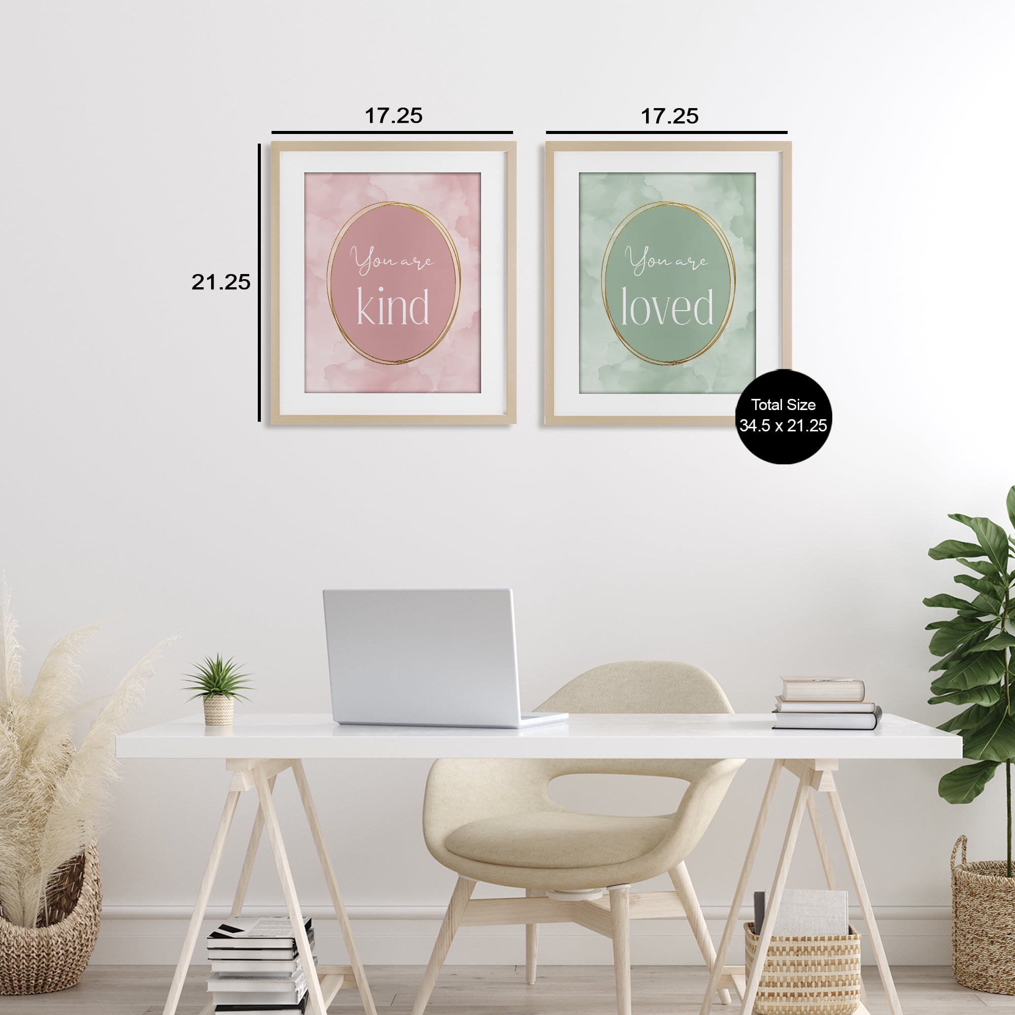 Stupell Industries Pastel Golden Affirmations 2 Piece Birch Framed Print Under Glass Set, design by Christine Simpson Art