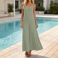 thumbnail image 6 of Women's Solid Color Sleeveless Ribbed Knit Maxi Dress, Spaghetti Strap with Pockets, Loose Fit Casual Long Dress, Comfortable Breathable Sundress for Summer Beach Vacation Army Green XL, 6 of 8
