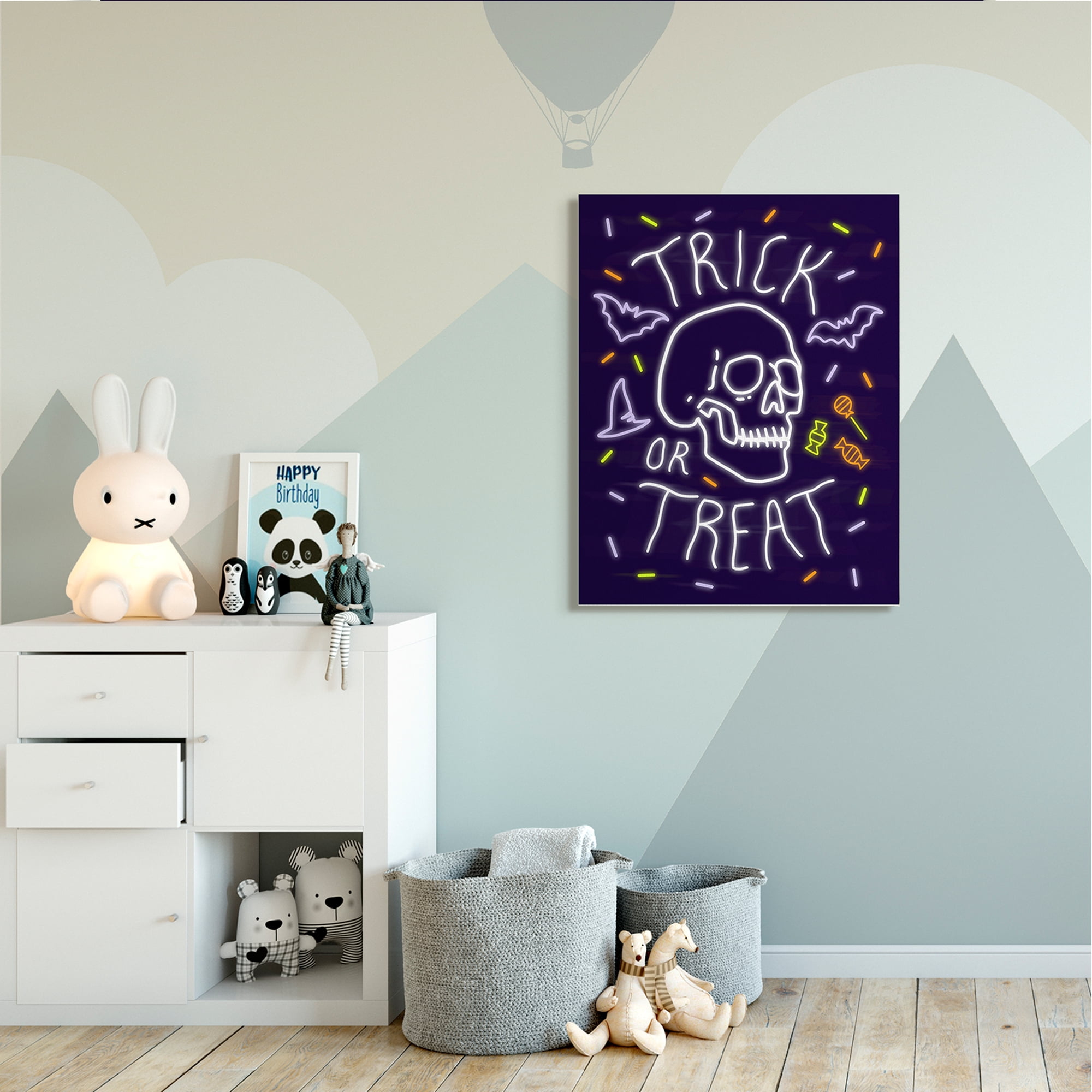 Stupell Industries Trick or Treat Halloween Phrase Spooky Skeleton Canvas Wall Art, 36 x 48, Design by Victoria Barnes