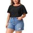 thumbnail image 4 of Camiseta de mujer de talla grande Agnes Orinda, con cuello redondo, ajuste holgado, mangas con volantes, blusas casuales de verano, 1X, negra, 4 of 5