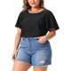 thumbnail image 4 of Camiseta de mujer de talla grande Agnes Orinda, con cuello redondo, ajuste holgado, mangas con volantes, blusas casuales de verano, 4X, negra, 4 of 5