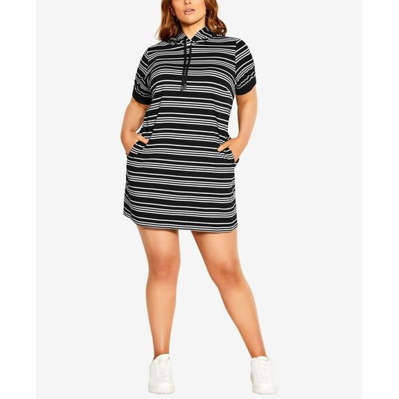 City Chic Trendy Plus Size Stripe Hoodie Dress Black Stripe 12
