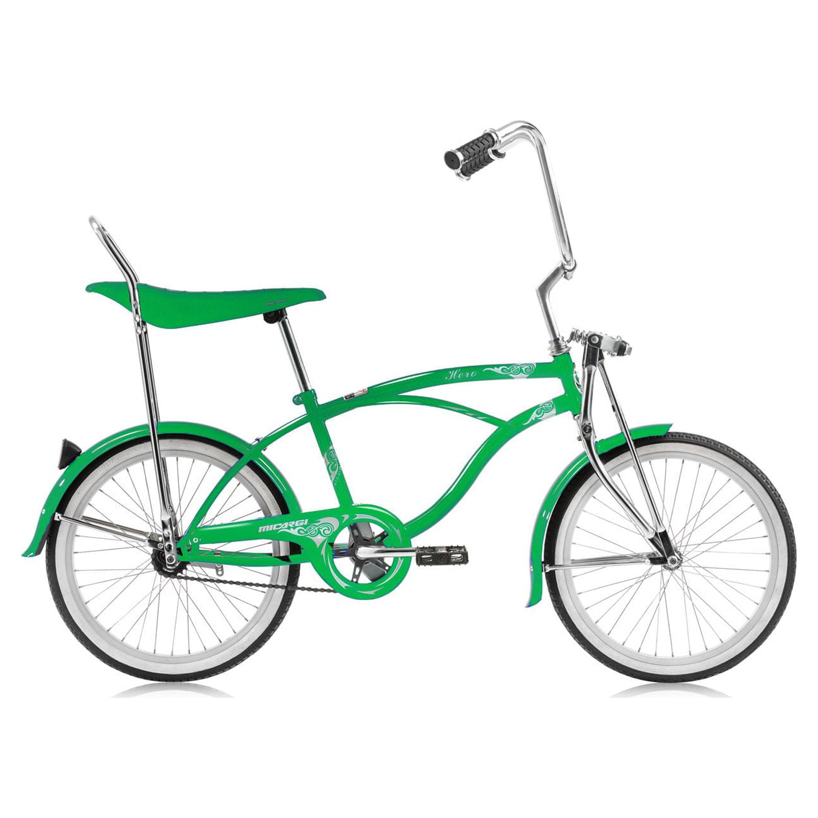 Micargi HERO 20" Beach Cruiser Coaster Brake Single Speed with Banana Seat Stainless Steel Spokes One Piece Crank Alloy Rims 36H Color: Green