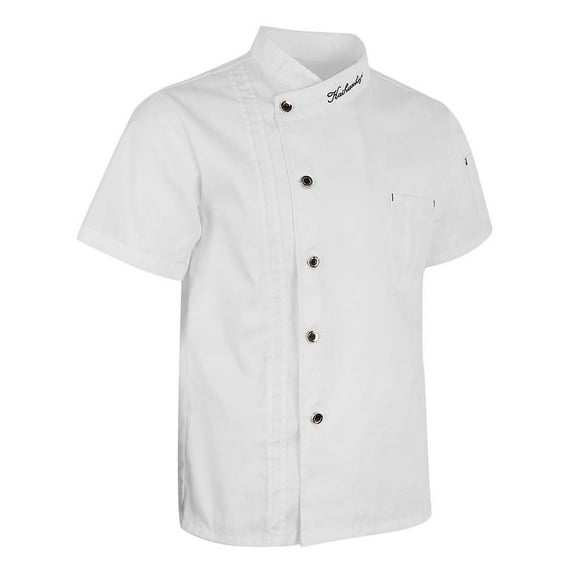 Chaqueta de manga corta unisex Restaurante Cocina Cocinero Uniforme Botón a presión 3XL jinwen Uniforme de chaqueta de chef