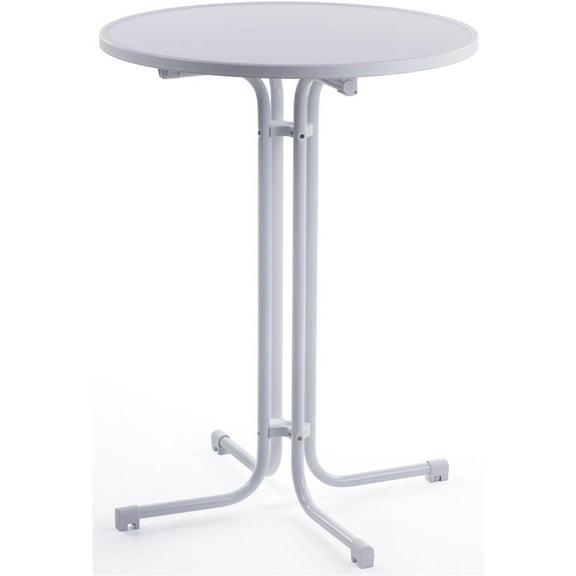 Displays2go Round Bar Table with 31.5" MDF Top, 42.25-inch-Tall Pub Table with Collapsible Steel Frame (White)