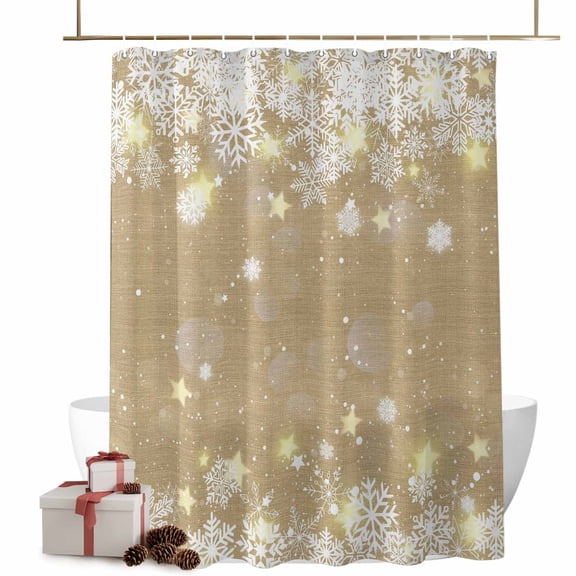 Winter Snowflakes Bright Bathroom Shower Curtain Christmas Star Brown Patches Waterproof Washable Shower Curtains for Bathtub Bath Decor with Grommets and Hook 72 X 72 Inch