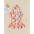 thumbnail image 3 of Musuos Little Girl Swim Cover Up 1-5 Years Short Sleeve Floral Print Zip Up Beach Cover-up Hooded Bathrobe for Toddler, 3 of 10