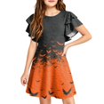 thumbnail image 2 of Grblisyd Girls Halloween Dresses Casual Ruffle Short Sleeve Midi Dress Cute Pumpkin Print Crew Neck A-Line Dress, 2 of 5