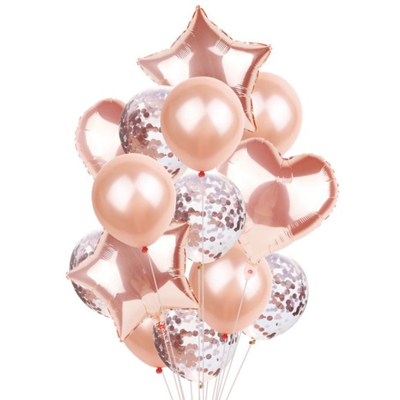 14Pcs Five Pointed Star Aluminum Foil Balloon Set Wedding Ceremony and Wedding Room (Rose)