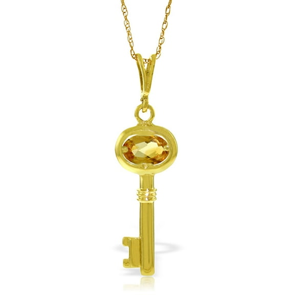 Galaxy Gold 0.5 Carat 14k 22" Solid Gold Necklace with Natural Citrine Key Pendant Charm Pendant
