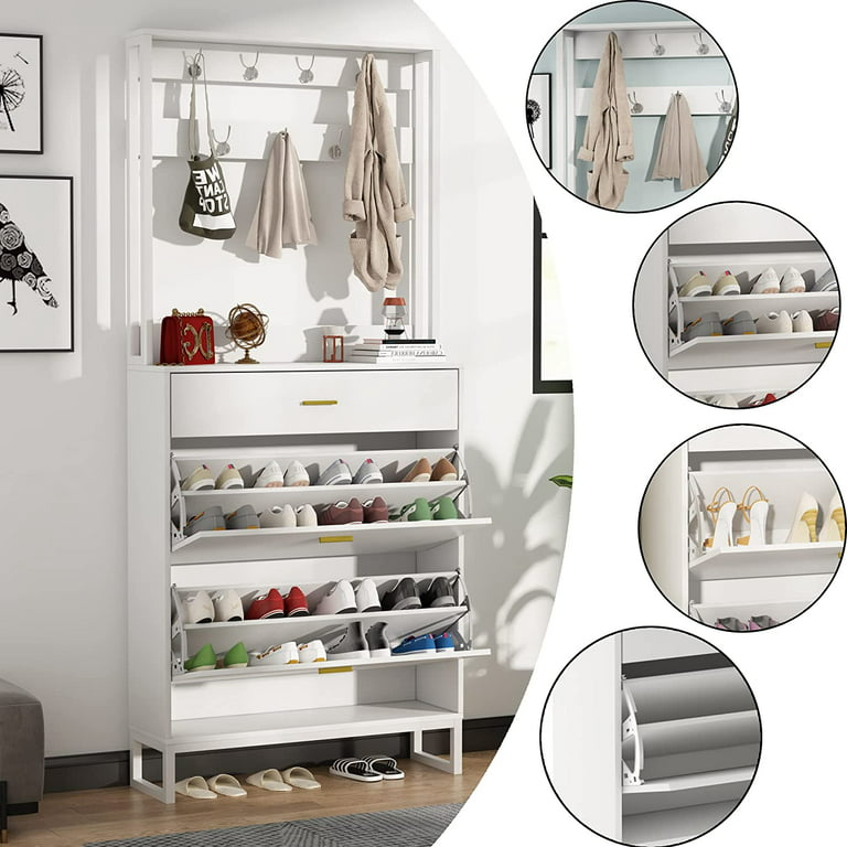 Facilehome Floor Standing Full Length Mirror Shoe Cabinet,5 Tier Close