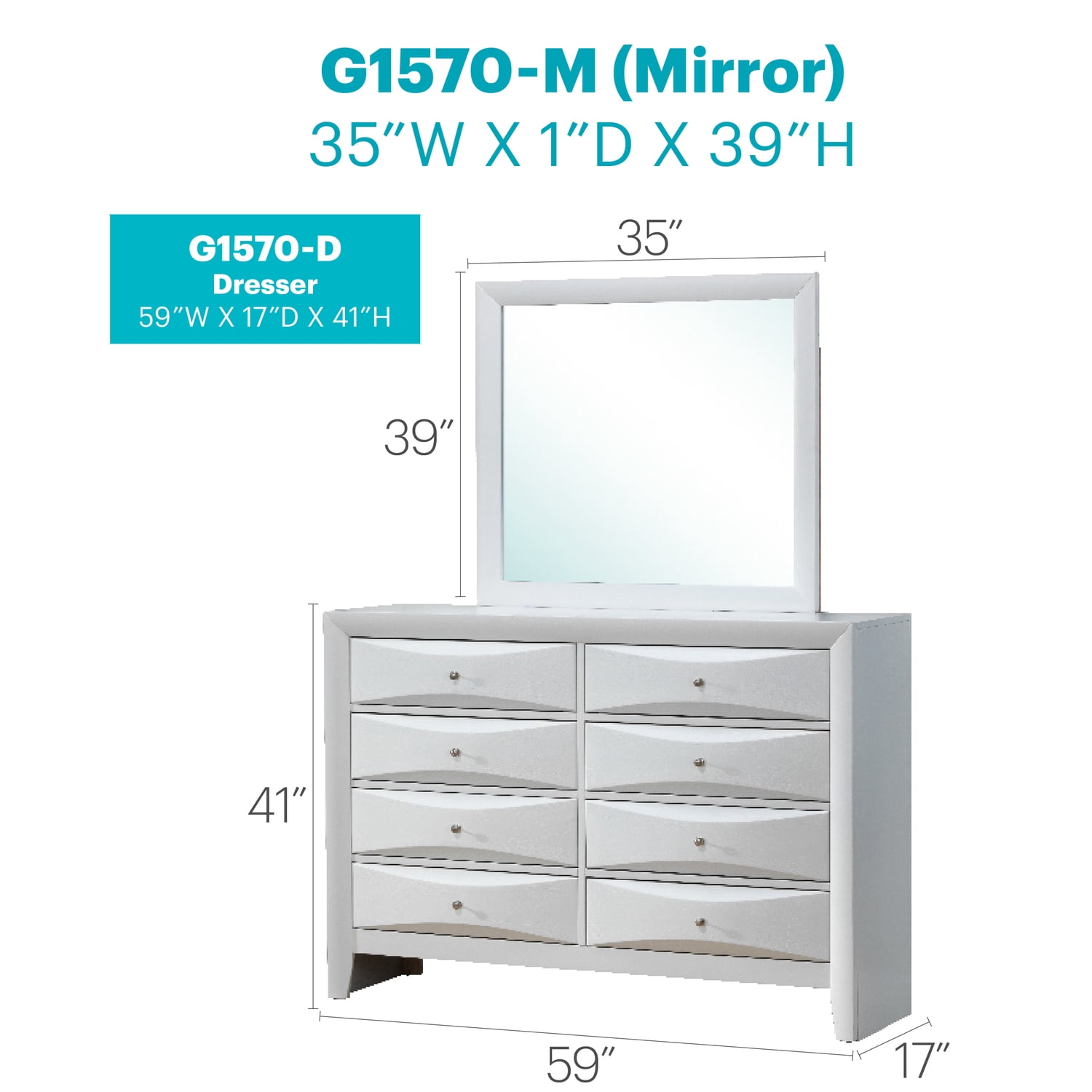 Glory Furniture Marilla 8-Drawers Bedroom Dresser in White