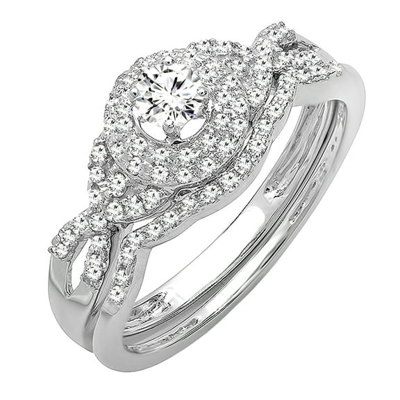 Dazzlingrock Collection 0.50 Carat (ctw) 14k Round Diamond Ladies Halo Style Bridal Engagement Ring Matching Band Wedding Set 1/2 CT, White Gold, Size 7.5