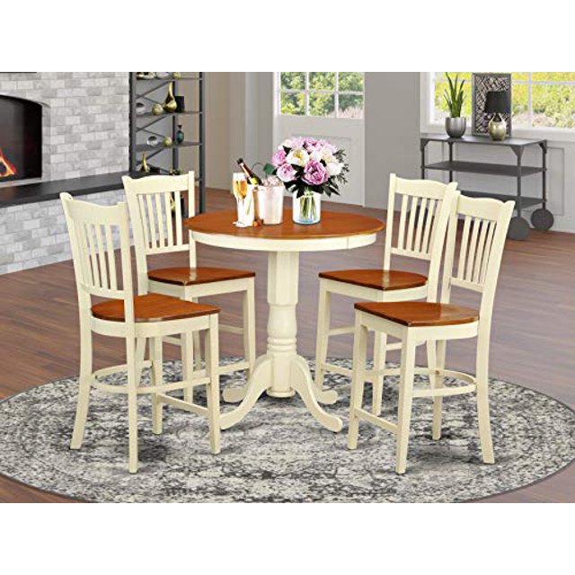 Ensemble de 5 Pcs Table et Chaises Hauteur Comptoir - Table de Pub et 4 Tabourets de bar avec Dossiers
