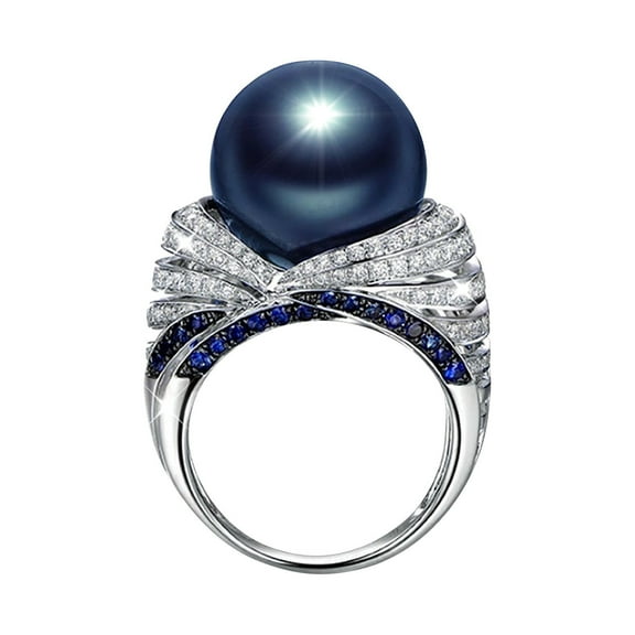 Women's Fashion Ring: High-Quality Alloy Electroplated Blue Pearl Zircon Vintage Design, New For Women