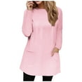 thumbnail image 2 of HVOBTTY Womens Long Sleeve Pullover T Shirt, Fall Tops for Women Plus Size, Women's Casual Fashion Solid Color Crew Neck Pocket Going Out T Shirt Pink, XXXXXL, 2 of 5