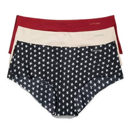 Calvin Klein Women's Invisibles Seamless Hipster Panties, Multipack, Star Stamp White/Beechwood