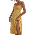 thumbnail image 3 of Seyurigaoka Women Boho Floral Print Spaghetti Straps Midi Dress Summer Casual Elegant Sleeveless Low Cut Drawstring High Split Sundress, 3 of 5