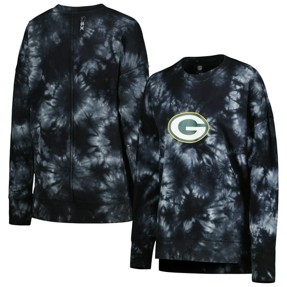 Women's MSX by Michael Strahan Black Green Bay Packers Bailey Tie-Dye Tri-Blend Pullover Sweatshirt