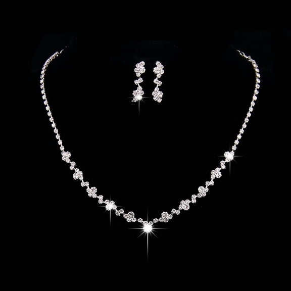 Faty-T Silver Bridal Wedding Jewelry Set Rhinestone Necklace Earrings Bracelet Sets Formal Prom Costume Jewelry Sets for Women and Brides
