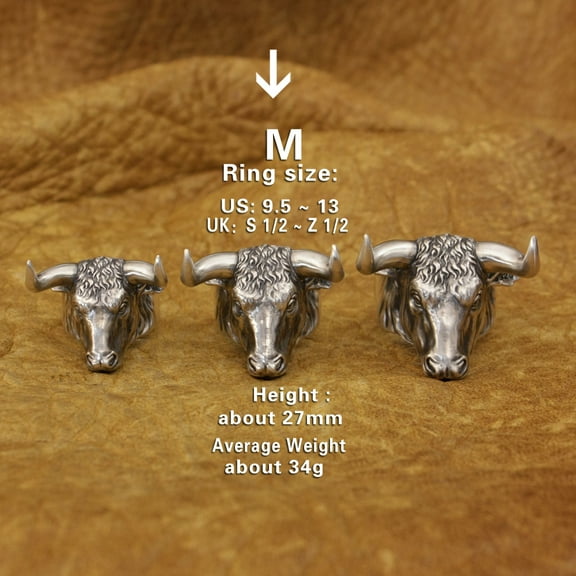 925 Sterling Silver Buffalo Ring Biker Punk Wild ox Ring Punk Jewelry TA394 Middle Model US Size 10
