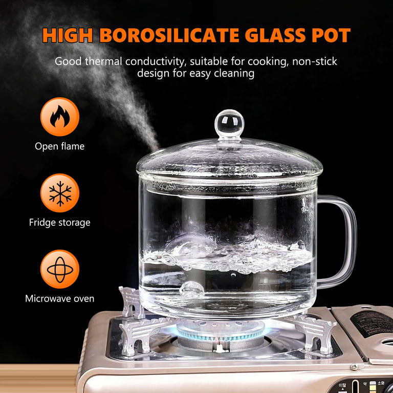  Vaguelly Glass Pot, Clear Glass Cooking Pot Saucepan with Lid,  1500mL Simmer Pot Stew Pot Microwave Stove and Dishwasher Safe  Double-Handle Cookware for Milk Pasta Noodles Soup, Amber: Home & Kitchen