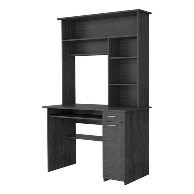 FM FURNITURE Weston Two Computer Desk with Hutch Engineered Wood Smokey Oak