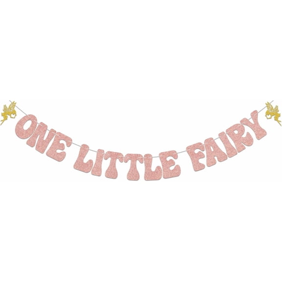 One Little Fairy Banner,Little Fairy First Birthday Party Decor,1st Birthday Banner for Baby Girl,One Year Old Girl Birthday Baby Shower Party Decor Supplies Rose Gold