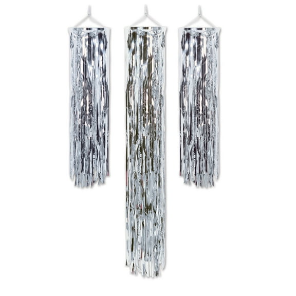 Beistle Club Pack of 18 Decorative Flame Resistant Hanging Mini Gleam ‘N Silver Columns 4’