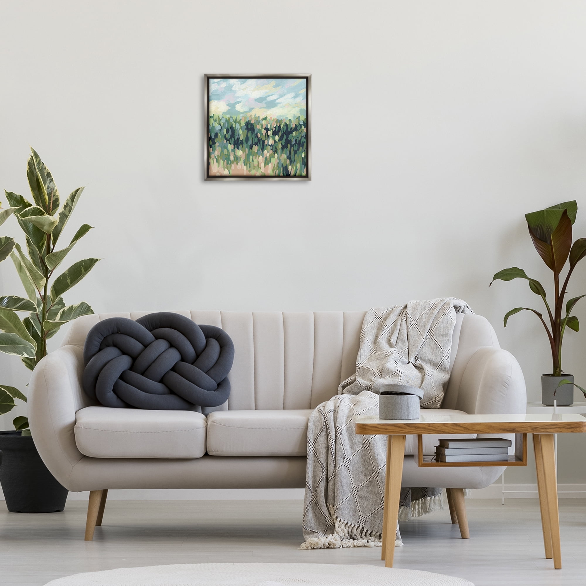 Stupell Industries Abstract Rural Meadow Landscape & Nature Painting Gray Floater Framed Canvas Art Print Wall Art, 18 x 18