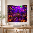 thumbnail image 5 of Glowing Carousel in Halloween Town with Pumpkins & Bats, Spooky Illustration for Dark Art Lovers, Vintage Horror Decor Halloween Gift, Tapestry Wall Hanging for Living Room and Dorm, 5 of 7
