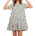 thumbnail image 2 of Floral Printed Womens Ruffles Boho Babydoll Loose Swing Casual Short Mini T-Shirt Dress, 2 of 7