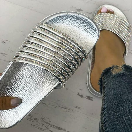 

Alueeu Women s slipper Women s Ladies Low Heel Crystal Bling Outdoor Flat Beach Sandals Shoes Slippers