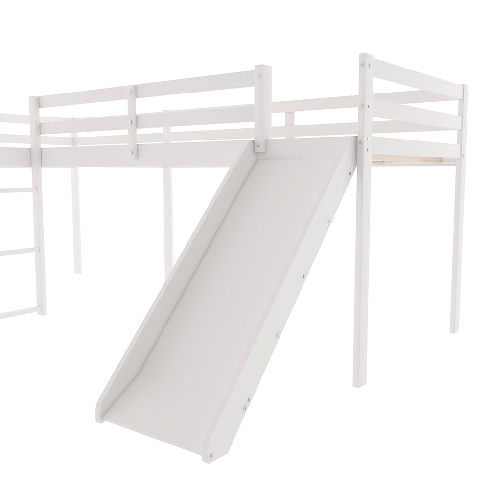 Kadyn L Shaped Loft Bed in Kid's Bedroom with Ladder and Slide, White Kadyn L Shaped Loft Bed in Kid's Bedroom with Ladder and Slide, White