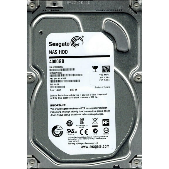 Seagate ST4000VN000 P/N: 1H4168-505 F/W: SC43 4TB TK