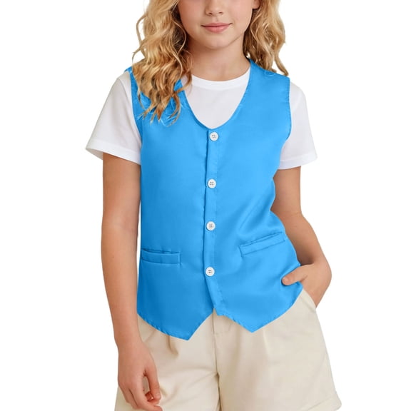 Odeerbi Chaqueta de Traje de Niños y Niñas Color Sólido V Cuello Botón Chaleco Con Bolsillos Vestido Formal Chaleco Para La Fiesta de Boda