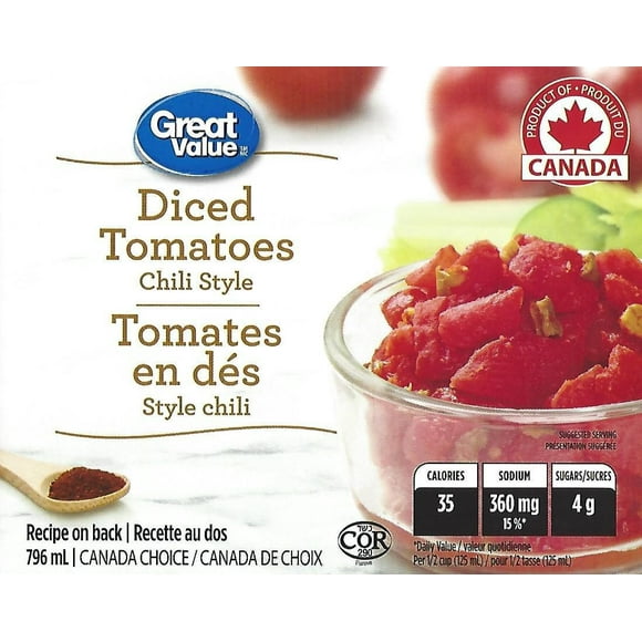 Great Value Chili Style Diced Tomatoes, 796 mL Chili Diced Tomatoes