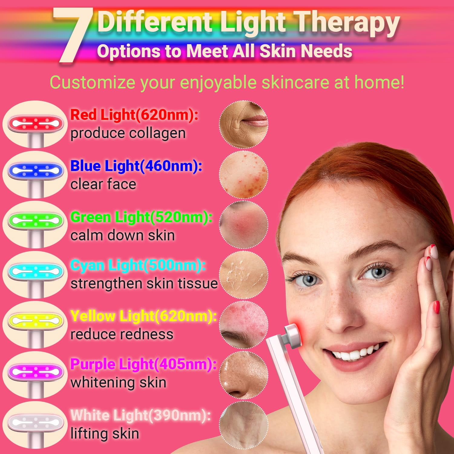 Acne Light Therapy Wand Red Light Therapy for Face - LED Facial Skin Red Blue Light Therapy Wand Device at Home