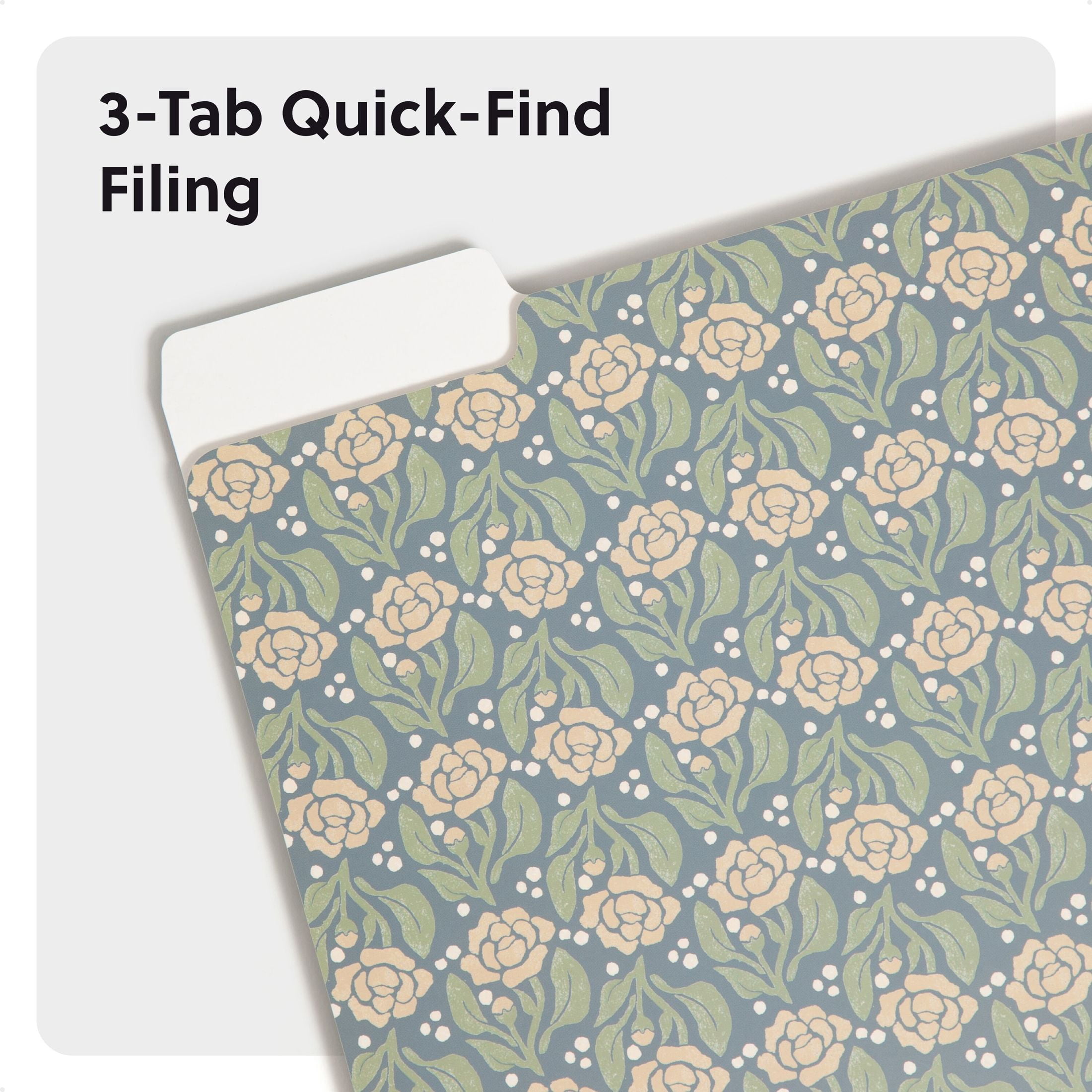 U Brands Fashion File Folders, Set of 12, Handcrafted Haven Blue, 1/3-Cut Tabs, Letter Size