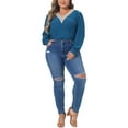 thumbnail image 2 of Agnes Orinda Plus Size Tops for Women Lace Petal V Neck Long Sleeve Shirts Eyelet Business Casual Blouses, 2 of 5