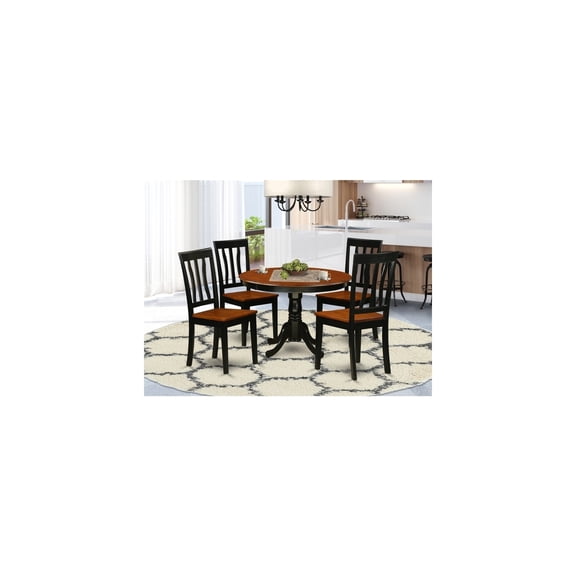Round Kitchen Table Set - 42" Dining Table with 4 Chairs - Black Cherry Finish