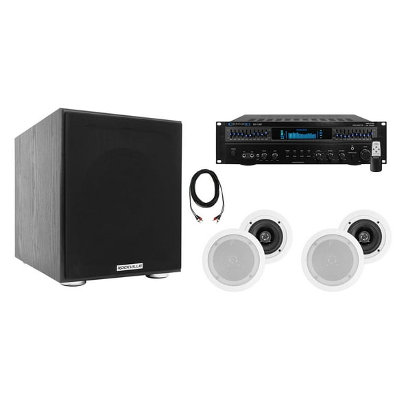 Technical Pro Home Theater Receiver 4) 5.25" White Ceiling Speakers 8" Subwoofer