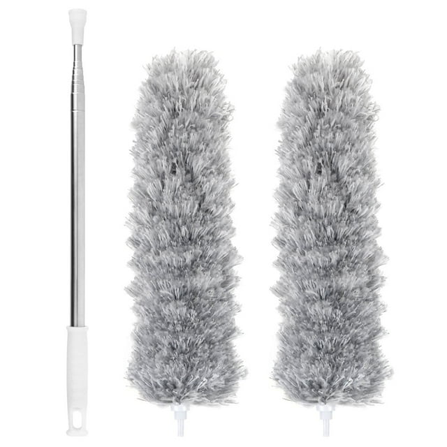 Extendable Feather Duster Bendable Microfiber Duster with Stainless Steel Extension Pole 18 to 110‘‘ Washable Cobweb Brush Static Hand Duster for Cleaning Ceiling Fan Cobweb Cars Furnitur