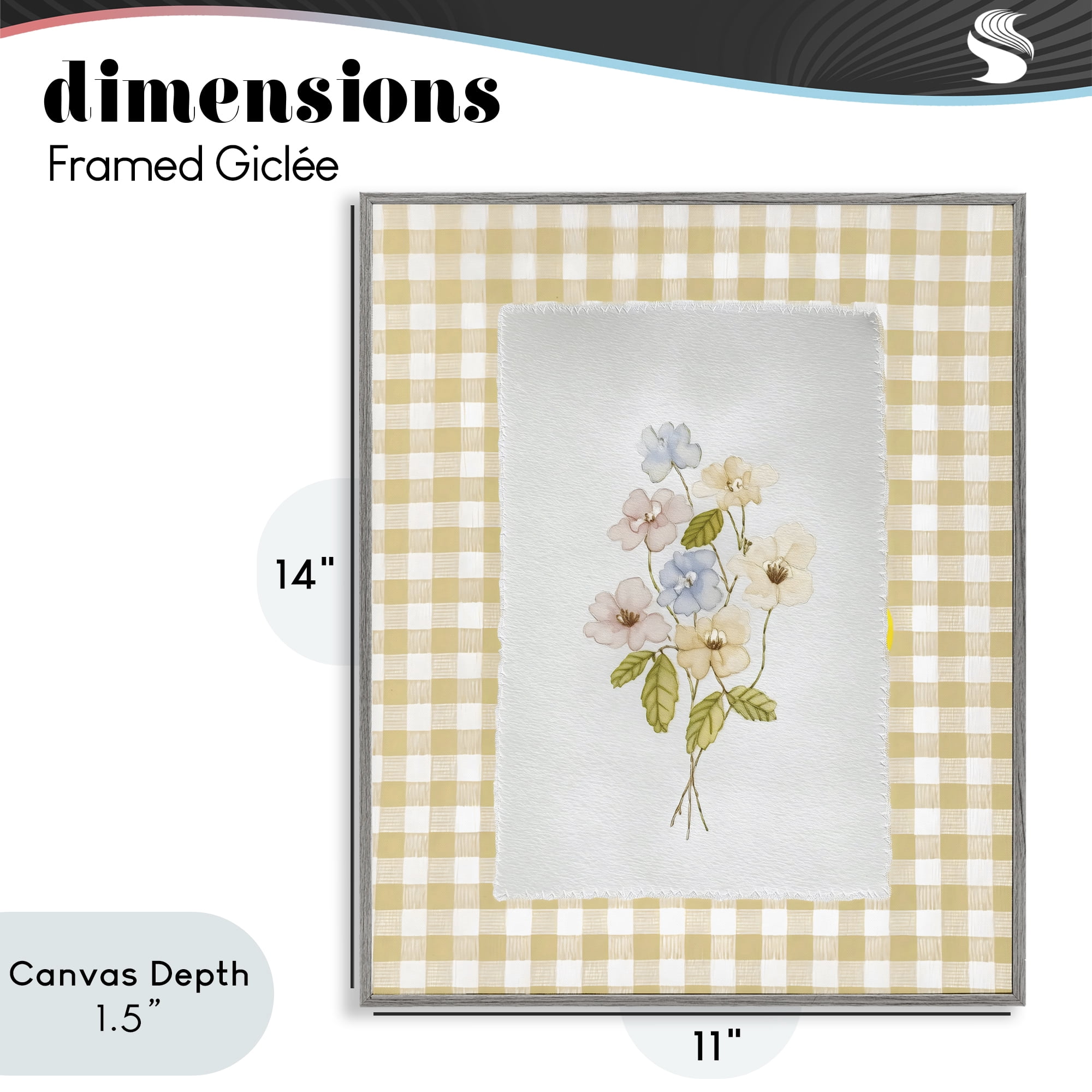 Stupell Industries Soft Gingham Flowers Gray Framed Giclee Art, design by Arlington Prints