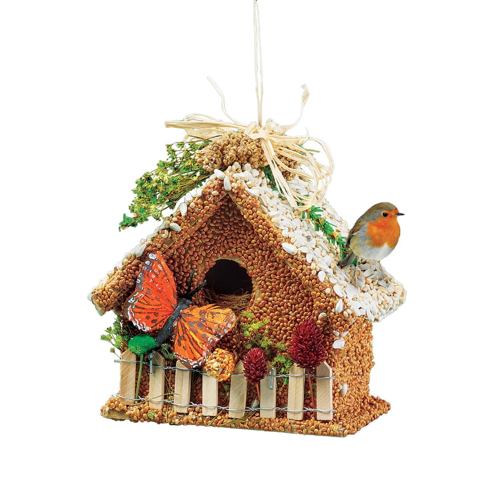 Collections Etc Charming Edible Hanging Bird House with Picket Fence