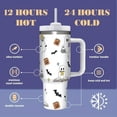 thumbnail image 3 of 1pc 40oz Halloween Ghost Reading Book Tumbler, Double Wall Insulated Stainless Steel Water Bottle with Straw and Lid, BPA-Free Oval Shaped Travel Mug, Dishwasher Safe, Ideal Gift for Halloween, 3 of 6