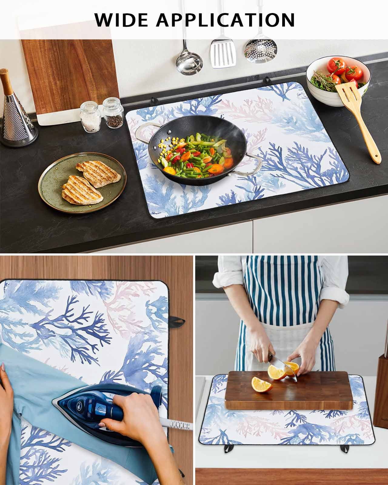 nqOlkjepod Large Induction Cooktop Protector Mat 24"x21", Blue Pink Coral Stove Top Covers for Electric Stove, Watercolor Coastal Ocean Life Decorative Stove Burner Cover Mats, Glass Top Stove Cover